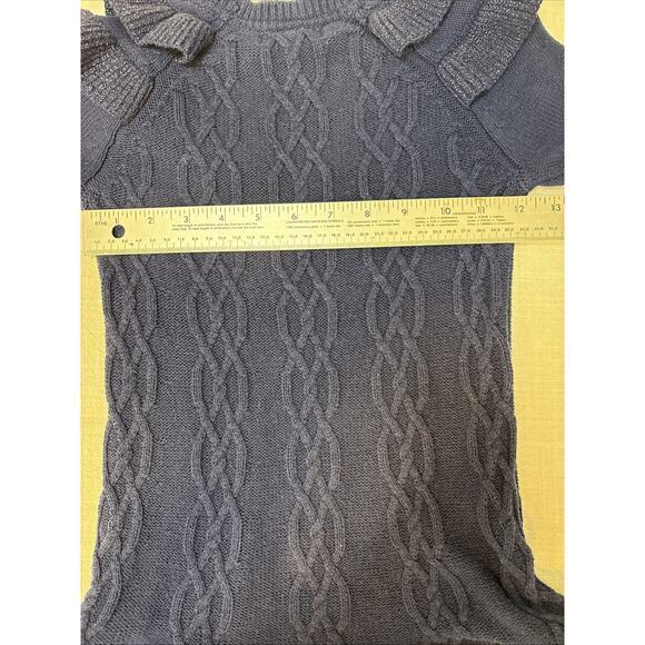 Cupcakes and Cashmere Sweater Dress Navy Cable Knit Ruffle Glitter Accents 5/6 - Picture 8 of 13
